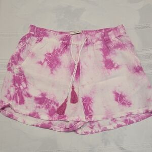 Zara Rachel Zoe Pink and White Tie-Dye Shorts 100% Linen
